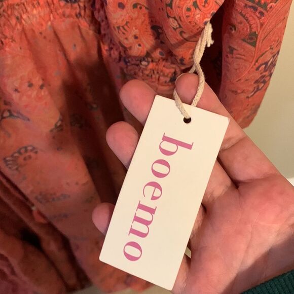 Boemo Maxi Dress Sz 3x Coral Pink Ruffle Tiered Smocked Waist nwt - Picture 7 of 8